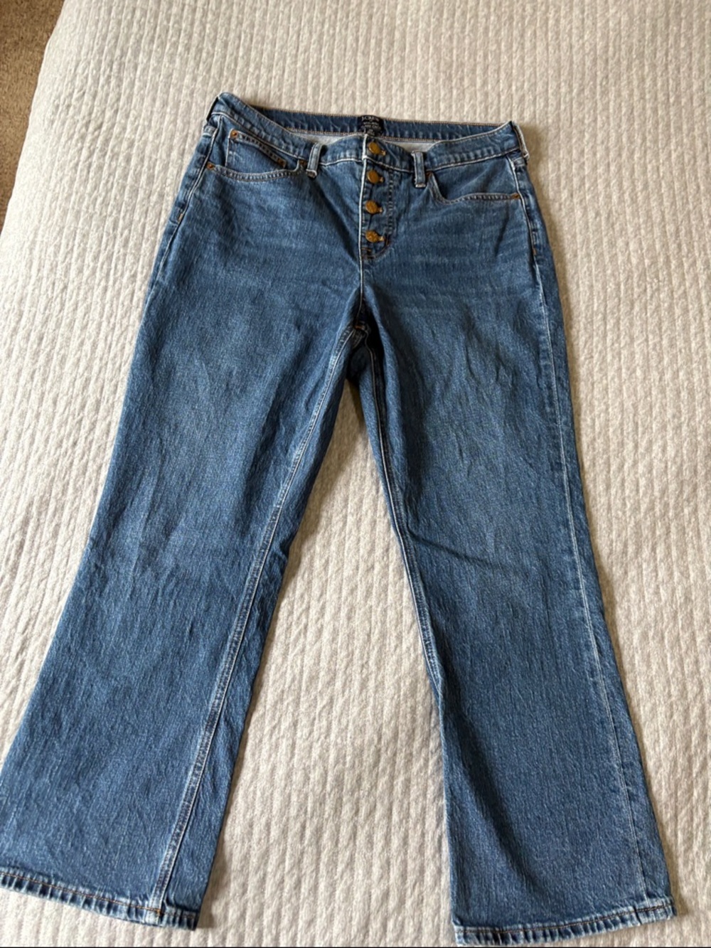 J. Crew Blue Mid-Rise Flare Crop Jeans with Button Fly